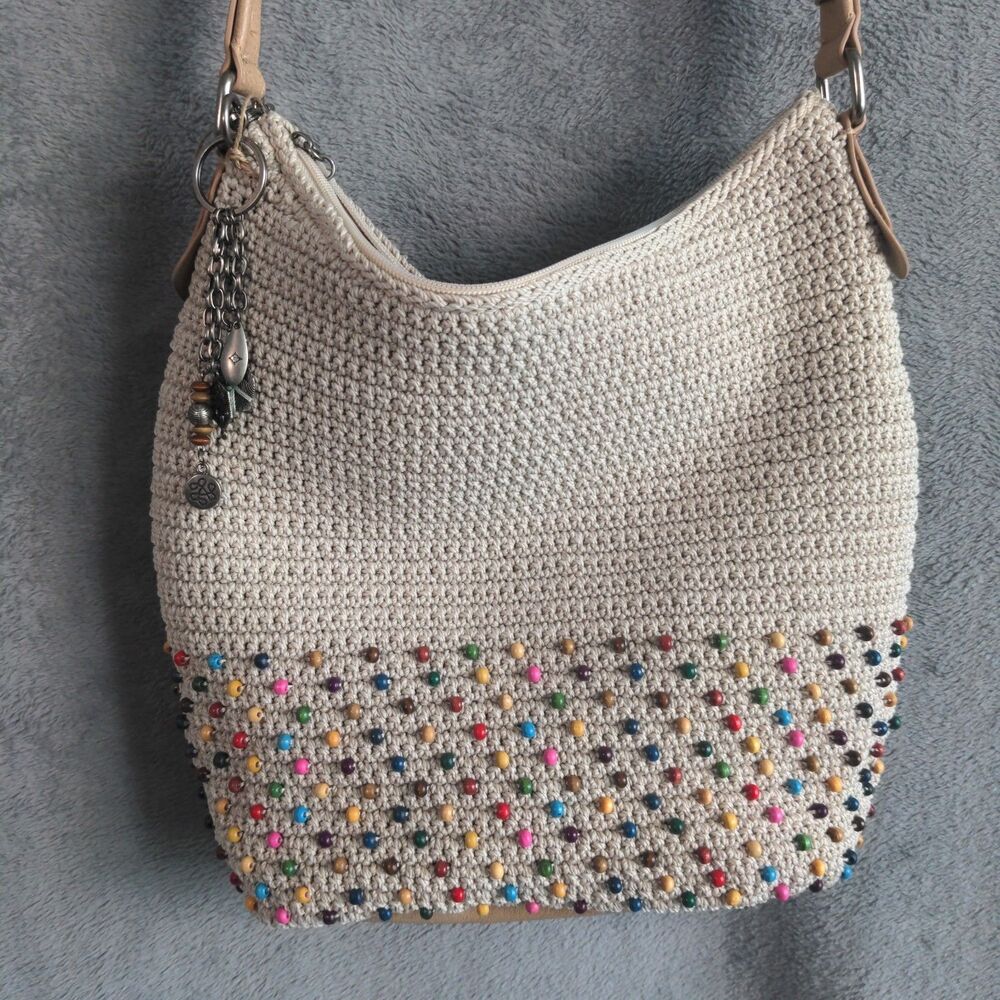 NWOT The Sak Sequoia Hobo Handbag Crochet Multi Beaded Boho Shoulder Bag Charms - Picture 5 of 10